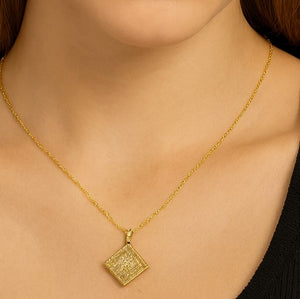 Square Crystal Gold Pendant Necklace - PEACORA