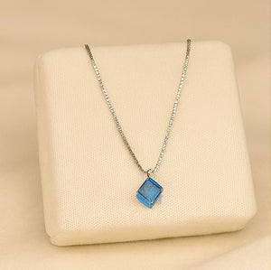 Silver Blue Cube Pendant Necklace - PEACORA