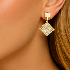 Geometric Gold Diamond Drop Earrings - PEACORA