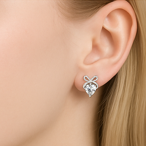 Heart & Bow Crystal Earrings - PEACORA