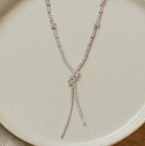 Baguette Cluster Lariat Bridal Necklace - PEACORA