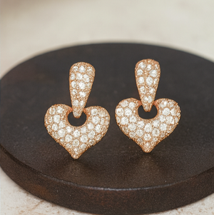 Rose Gold Sparkling Heart Drops - PEACORA