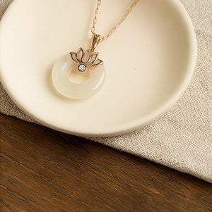 Lotus White Jade Rose Gold Vermeil Pendant Necklace - PEACORA