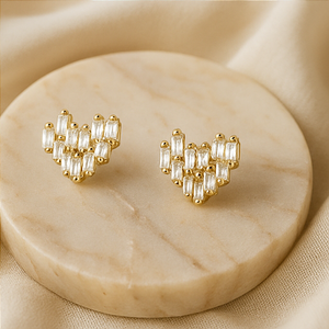 Gold Crystal Heart Stud Earrings - PEACORA