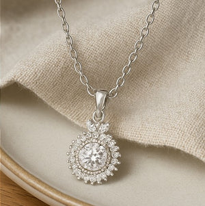 Silver Radiant Halo Pendant Necklace - PEACORA