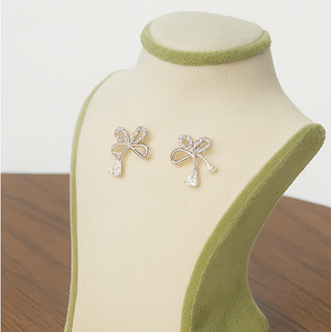 Silver Bow Drop Stud Earrings - PEACORA