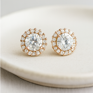 Oval Halo Diamond Stud Earrings - PEACORA