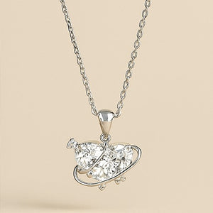 Silver Planet Heart Crystal Pendant Necklace - PEACORA