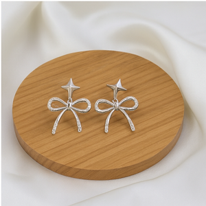 Star Bow Diamond Drop Earrings - PEACORA