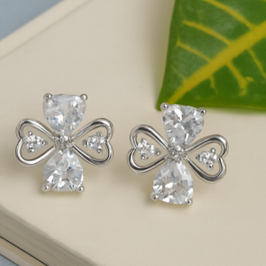 Silver Clover Crystal Stud Earrings - PEACORA