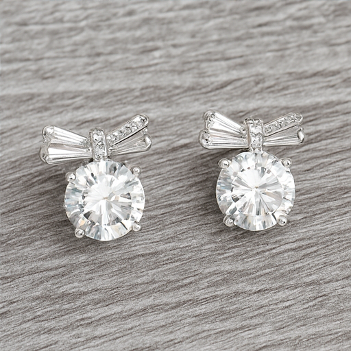 Bow-Cut Crystal Stud Earrings - PEACORA