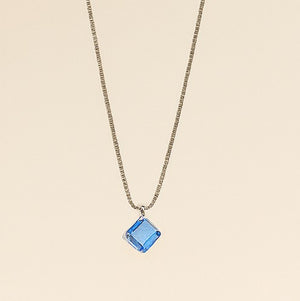 Silver Blue Cube Pendant Necklace - PEACORA
