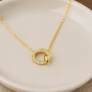 Gold Crystal Circle Pendant Necklace - PEACORA