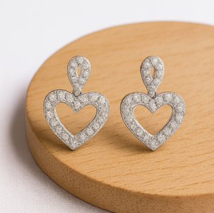 Diamond Heart Drop Earrings - PEACORA