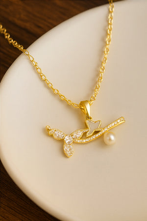 Golden Butterfly Pearl Necklace - PEACORA