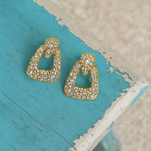 Golden Aura Crystal Drop Earrings - PEACORA