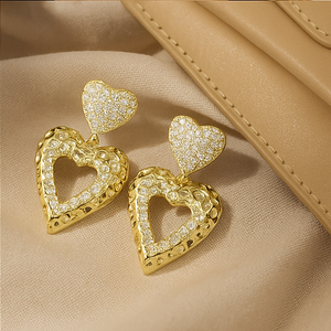 Double Heart Drop Earrings - PEACORA