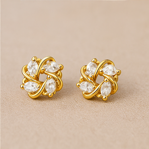 Gold Floral Twist Stud Earrings - PEACORA