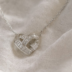 Silver Crystal Heart Pendant Necklace - PEACORA