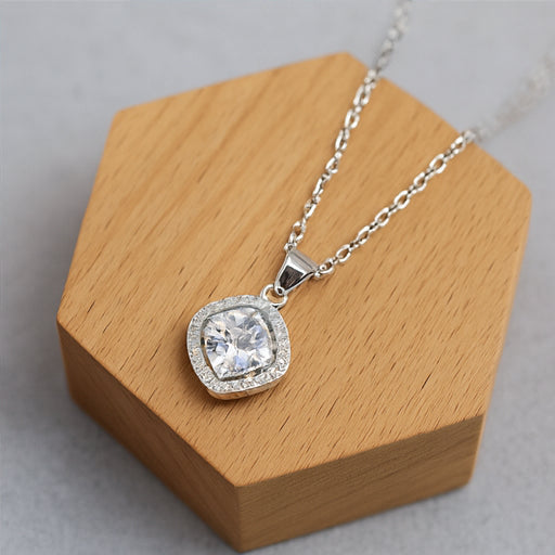 Cushion Halo Pendant Necklace - PEACORA