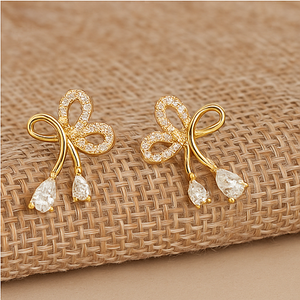 Golden Grace Bow Drop Earrings - PEACORA