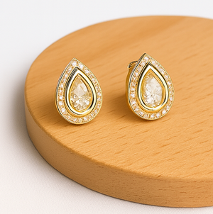 Gold Teardrop Halo Stud Earrings - PEACORA
