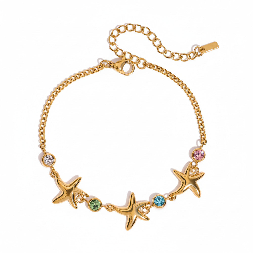 Starfish Charm Bracelet with Colorful Crystals 