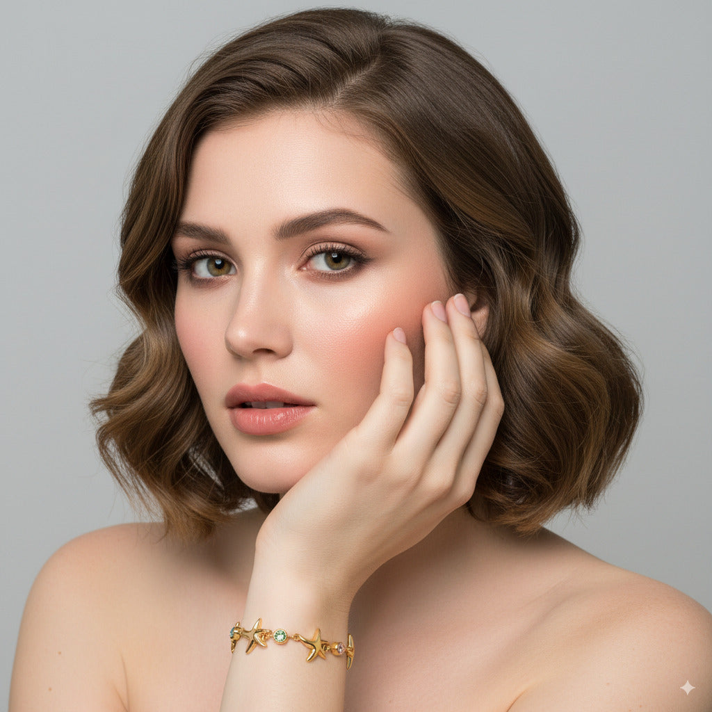 Starfish Charm Bracelet with Colorful Crystals 