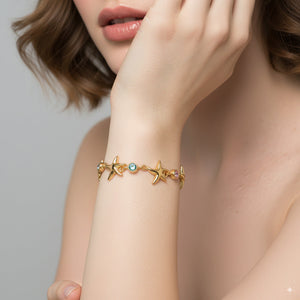 Starfish Charm Bracelet with Colorful Crystals 