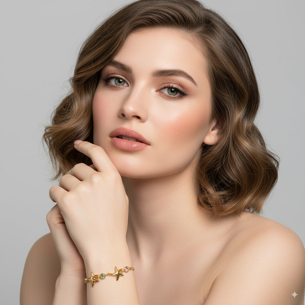 Starfish Charm Bracelet with Colorful Crystals 