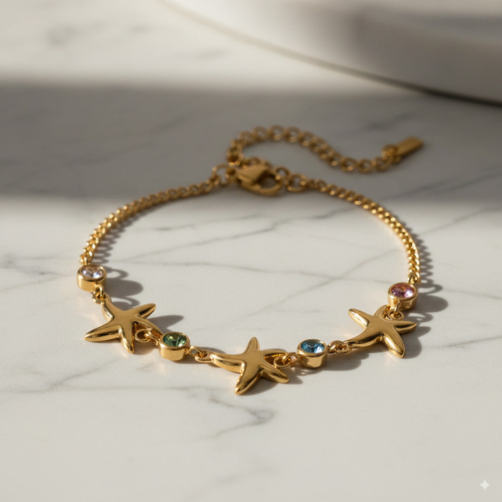 Starfish Charm Bracelet with Colorful Crystals 