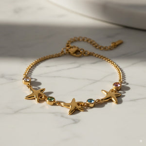 Starfish Charm Bracelet with Colorful Crystals 