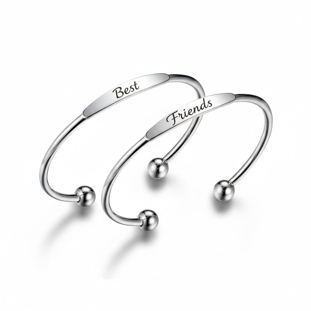 Custom Engraved Silver Tapered Plate Open Cuff Bangle By PEACORA
