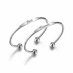 Load image into Gallery viewer, Custom Engraved Silver Tapered Plate Open Cuff Bangle By PEACORA
