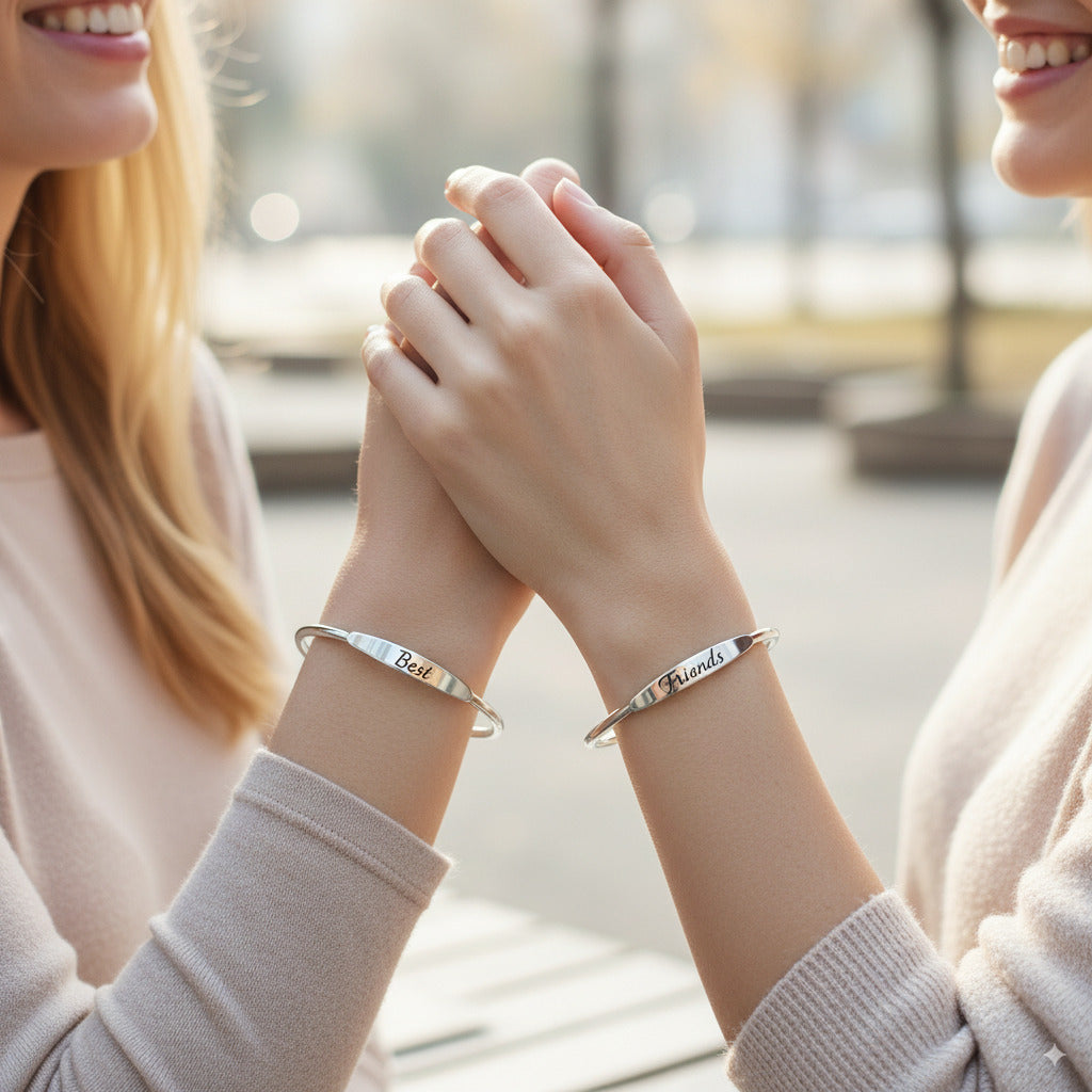 Custom Engraved Silver Tapered Plate Open Cuff Bangle By PEACORA