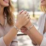 Load image into Gallery viewer, Custom Engraved Silver Tapered Plate Open Cuff Bangle By PEACORA
