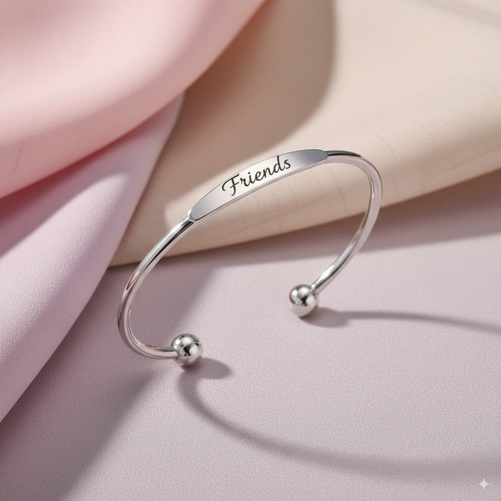 Custom Engraved Silver Tapered Plate Open Cuff Bangle By PEACORA