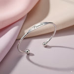 Load image into Gallery viewer, Custom Engraved Silver Tapered Plate Open Cuff Bangle By PEACORA
