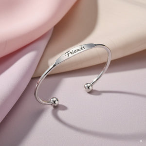 Custom Engraved Silver Tapered Plate Open Cuff Bangle By PEACORA