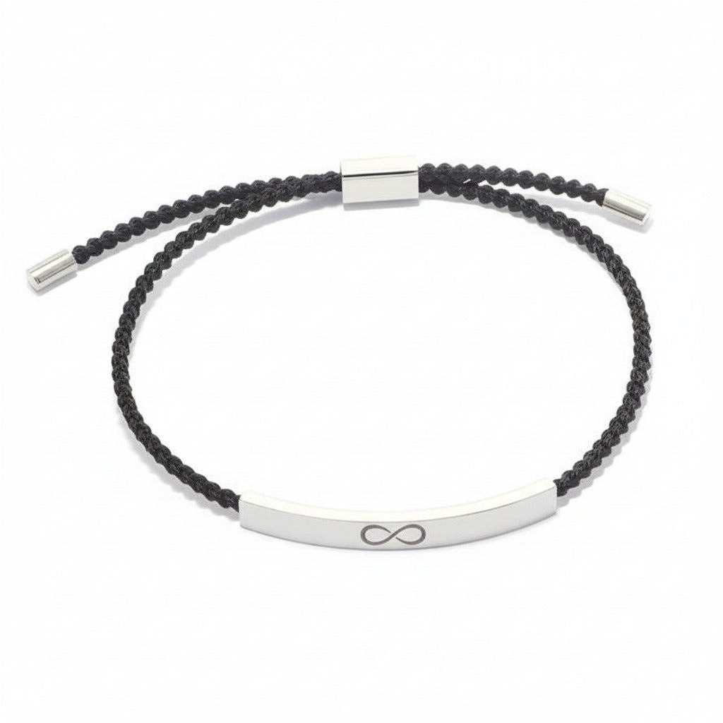 Custom Engraved Silver Bar Adjustable Cord Bracelet — PEACORA