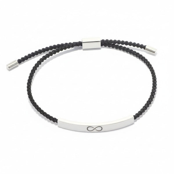 Custom Engraved Silver Bar Adjustable Cord Bracelet — PEACORA