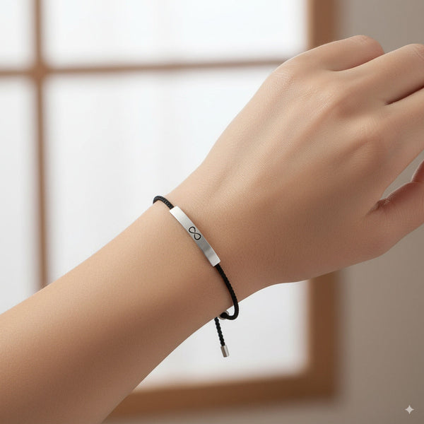 Custom Engraved Silver Bar Adjustable Cord Bracelet — PEACORA