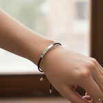 Load image into Gallery viewer, Custom Engraved Silver Bar Adjustable Cord Bracelet — PEACORA
