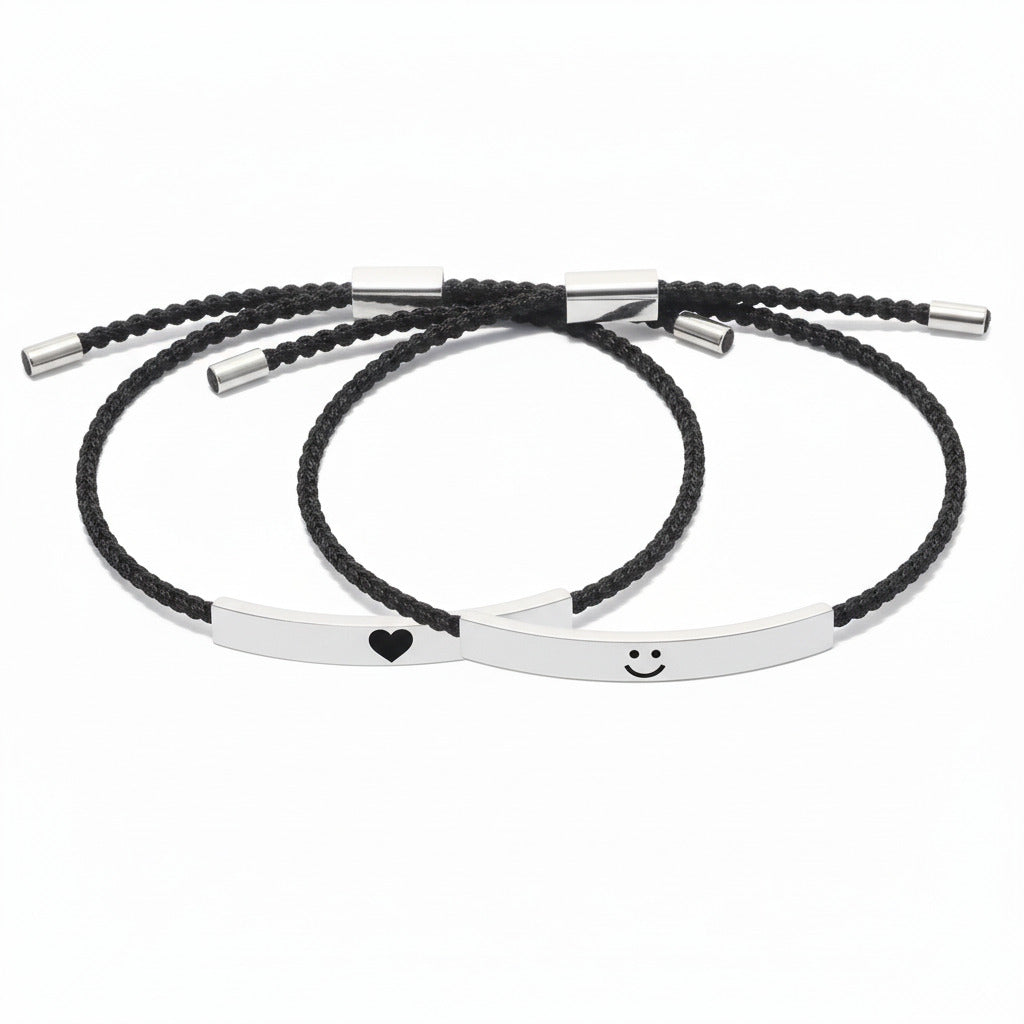 Custom Engraved Silver Bar Adjustable Cord Bracelet — PEACORA