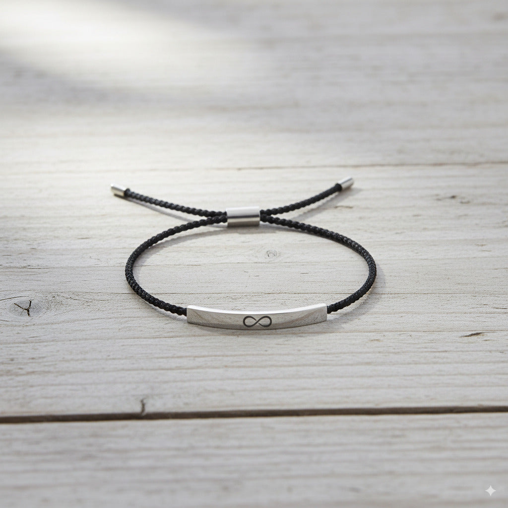 Custom Engraved Silver Bar Adjustable Cord Bracelet — PEACORA