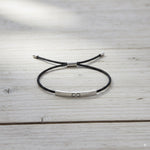Load image into Gallery viewer, Custom Engraved Silver Bar Adjustable Cord Bracelet — PEACORA
