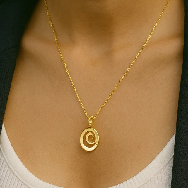 Golden Modern Swirl Pendant Necklace - PEACORA