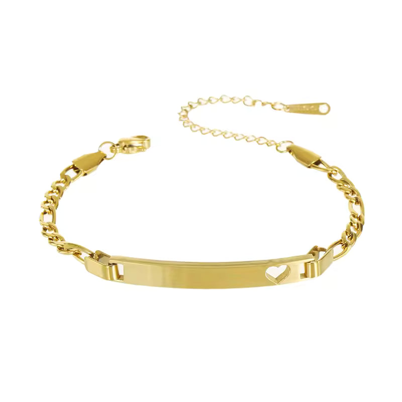 Gold Heart-Cut ID Plate Chain Bracelet — PEACORA