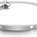Silver Heart-Cut ID Plate Chain Bracelet — PEACORA