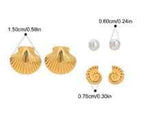 Load image into Gallery viewer, Golden Seashell &amp; Pearl Trio Earrings Set with Spiral Detail 
